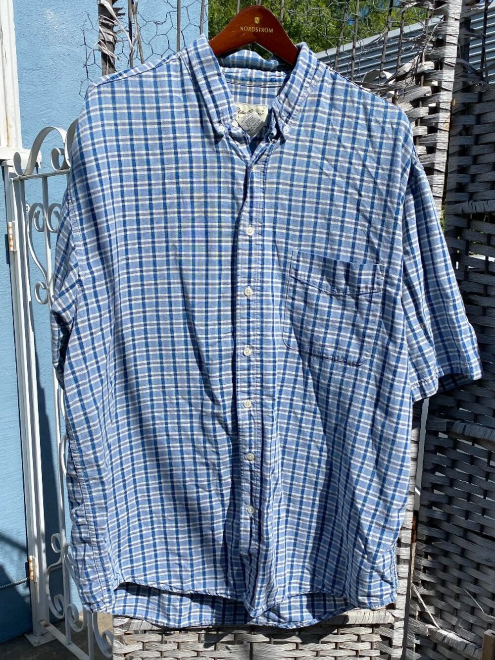 Vintage 1990s Eddie Bauer Men's Blue Plaid Shirt Short Sleeve